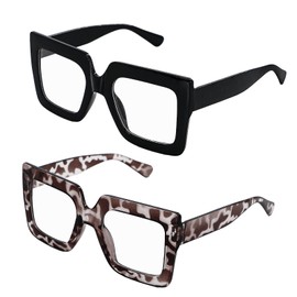 2 PCS Oversized Blue Light Glasses for Woman, Square Big Black Frame Glasses, Fashion and Transparent, Suitable for Both Men and Women, Can Be Given as Gifts to Family and Friends