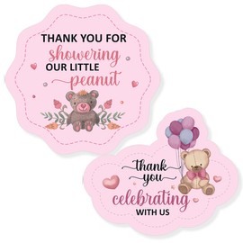 2.4 Inch Pink Bear Thank You for Celebrating with Us Sitcker,Baby Gril Thank You Bear Stickers,Girl Teddy Pink Bear Theme Favors Labels Decorations Supplies for Kids(80 PCS)