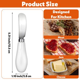 Ptwola Stainless Steel Butter Spreader Knife 2 Pack Cheese Butter Knife Set Porcelain Handle Small Spread knife Comfortable Wide Blade Cream Shaver 5.3 Inch Mini for Kitchen Peanut Dish Curler