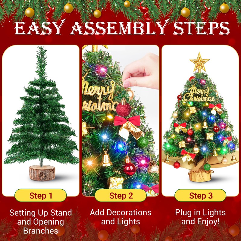 SeasonBliss 24 Inch Table Top Mini Christmas Tree Set, Christmas