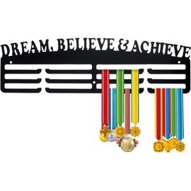 Medal Display Hanger, Wall Mounted Acrylic Medal Display Rack, Decorative Black Medal Holder with Inspirational Words Memorial Medal Hanger for Living Room Bedroom