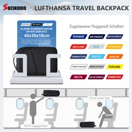 SUCIKORIO 40x30x10cm Lufthansa Travel Backpack Underseat Cabin Bag Luggage British Airways Waterproof Nylon Travel Rucksack Cabin Size for Plane Hand Luggage with 14 Inch Laptop Compartment, Blue