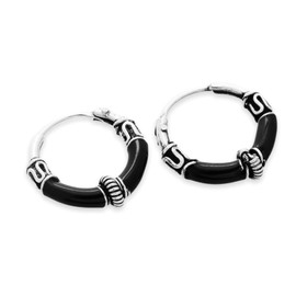 WINDALF Vikings Azuari Hoop Earrings 13 mm Silver Wheel with Black Accents Silver Hoop Earrings 925 Sterling Silver, Sterling Silver