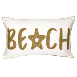 DECOPOW Embroidered Beach Throw Pillow Covers,Beach Decorative Canvas Pillow Cover for Nautical Style Deco 12 X 20 Inches(Wheat Beach)