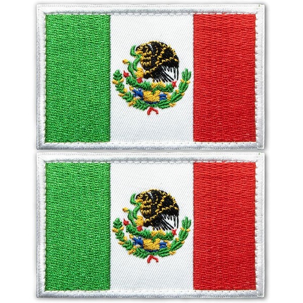 Anley Tactical Mexico Flag Embroidered Patches (2 Pack) - 2"x 3" Mexican Flag