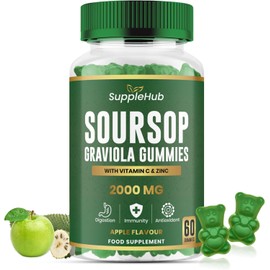 Soursop Gummies 2000mg – with Vitamin C & Zinc – Immune Support, Antioxidant – Gluten-Free, Vegan, Apple Flavour – 60 Gummies