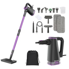 Seyola Steam Mop Cleaner for Hardwood Floor Cleaning, Hands-free Steamer Cleaner Handheld with 9-in-1 Multi-purpose Attachments for Bathroom, Windows, Sofas, Clothes, Tiles Grout (Purple-Grey)