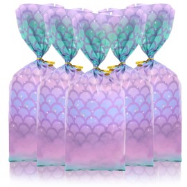 Honbay 100PCS Mermaid Themed Candy Bags Creative Mermaid Cellophane Bags Gift Bags with Twist Ties for Sea Themed Party Supplies