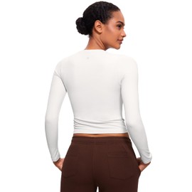 CRZ YOGA Softembrace Long Sleeve Shirts for Women Soft Crew Neck Fall Basic Tight Tops Fitted Casual Going Out T-Shirts White Large
