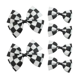 6 Pcs Plaid Ribbon Hair Bow Checkered Bow Hair Clip Grosgrain Ribbon Hair Bow Clip Cute Hair Bow Alligator Clip Racing Hair Barrette Race Car Hair Accessories for Women Girls Black