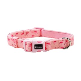Olahibi Basic Dog Collar, Polyester Webbing Padded with Soft Neoprene, Flamingo Pattern, for Medium Dogs.(M, Pink Flamingo)