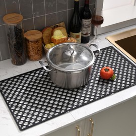 Brovy Large Silicone Kitchen Sink Mat, 30.6''x 14.7'' Black Kitchen Sinks Mats for Bottom of Stainless Steel Porcelain Sinks,Heat Resistant Non-slip Foldable Silicone Sink Protectors for Kitchen Sinks