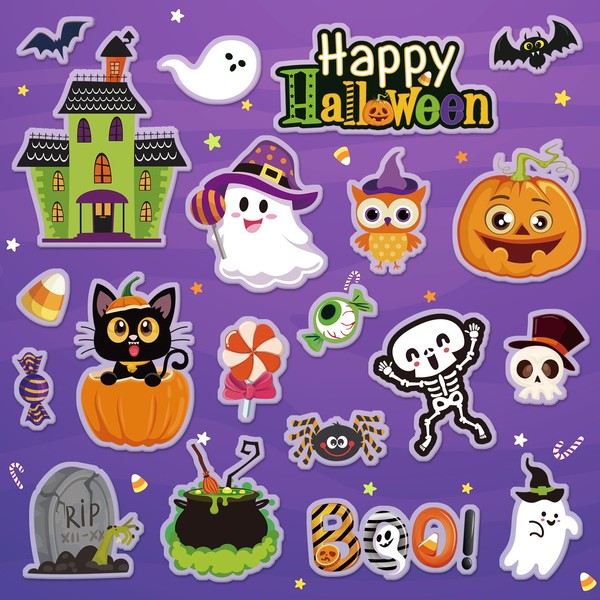 Whaline 40Pcs Halloween Thick Gel Clings Funny Cartoon Ghost Boo
