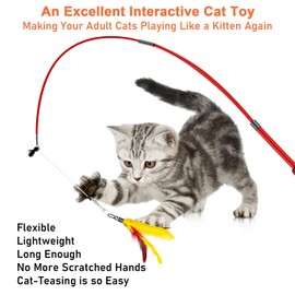 MEYDLL Pack of 15 Cat Toys, Interactive Cat Toy with Feathers, 2 Retractable Cat Toys, 1 Pink Fish, 2 Plush Toys, 5 Feathers and 5 Worms, Cat Toy for Kittens
