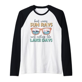 Boot Waves Sun Rays Summer Time Pontoon Boat Lake Trip Life Raglan, black