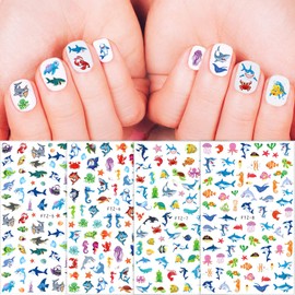 8 Sheets Sea Animals Shark Nail Art Stickers 3D Self-Adhesive Ocean Nail Decals for Women Nail Art, Under The Sea Birthday Party Supplies Decorations Favors Gifts Ocean Animal Goodie Bag Fillers