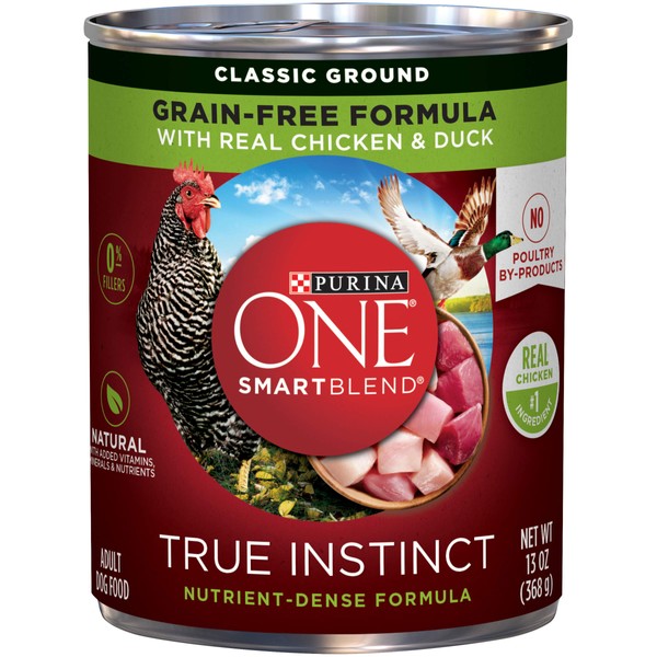 Purina ONE Grain Free, Natural Pate Wet Dog Food, SmartBlend True Instinct With Real Chicken & Duck - (12) 13 oz. Cans