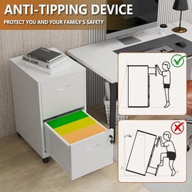 Polup - Archivador rodante de 2 cajones con cerradura y ruedas, archivador móvil de dos cajones, archivador pequeño para debajo del computadora,...   