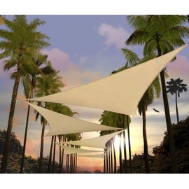Amgo 28' x 28' x 28' Beige Triangle Sun Shade Sail Canopy Awning Fabric Cloth AGTAPT28 - UV Blockage, Water & Air Permeable, Heavy Duty Commercial Grade, Outdoor Patio Garden (We Make Custom Size)