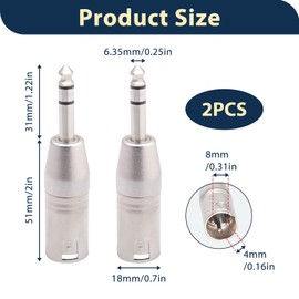 Dewfigs ㅤ 2-Pack Audio Adapter XLR 6.35mm TRS to XLR Jack Adapter, Professional Audio Adapter for Studio and Stage, 3-Pin Gold-Plated Contacts, Compatible with Mixers and Speakers