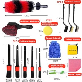 16 Pcs Cepillos para Limpieza de Coches - Cepillo para Rines de Auto, Cepillo para Lavar Carros, Cepillos para Detalles Limpieza de Coche, Cepillos pa