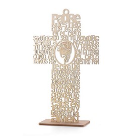 12 Glitter Cross Lady Guadalupe Jesus Guardian JHS Cup Virgin Mary Angel Wood with Stand Laser Cutout Baptism Centerpiece First Communion Quinceañera Party Favors Decor Christening (Jesus Plain)