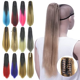 IMISSU Straight Clip on Hairpiece Extensions Pony Tail Clip Claw Ombre Ponytail Hair Pieces (Ombre Light Brown)