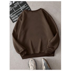 WDIRARA Women's Cartoon Duck Printed Crew Neck Sweatshirt Graphic Long Sleeve Loose Pullover Chocolate Brown Medium