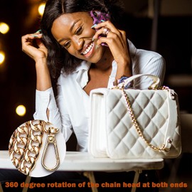 Basetousual Handbag Chains, Handbag Gold Flat Chain, Shoulder Strap Replacement Chain Gold, Bag Chain, Shoulder Bag, Handbag Replacement Chain (Light Gold)