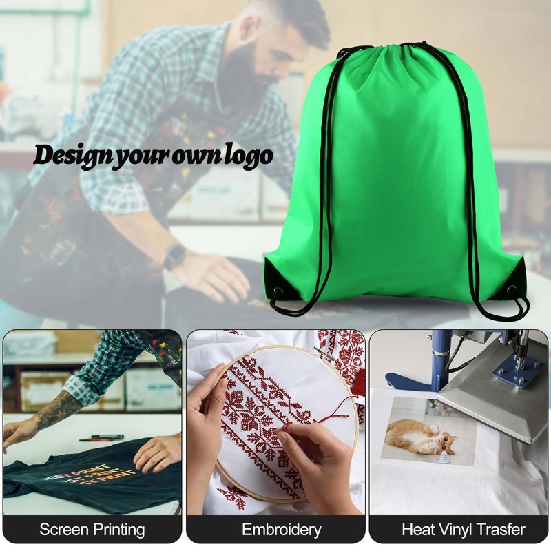 PLULON Green Drawstring Bags Drawstring Backpack Bulk, String Backpack Cinch