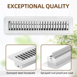 Flowild 6 Pack 2" x 12" Floor Register - Heavy Duty Steel Walkable Floor Vent Covers - Easy Adjust Air Supply Lever - Vent Covers for Home Floor (White, 2x12 Inches)