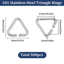 SUNNYCLUE 1 Box 500Pcs Triangle Open Ring Stainless Steel Open Jump Ring Link Ring Bulk Jumping Rings Pinch Bails Triangle Jump Rings for Jewellery Making Accessories DIY Earrings Bracelet Necklace