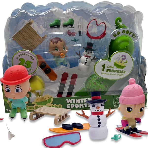Pea Pod Babies - Winter Sports Set - Over 30 Pieces Including Two Mini Collectible Dolls, Assorted