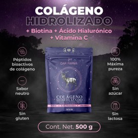Colageno Hidrolizado 100% Puro con Biotina y Ácido Hialurónico - Vitamina C - Péptidos de Colágeno Bioactivo - Piel Uñas Cabello - Sabor Neutro Sin Azucar - 50 Servicios 500g - Darfarma