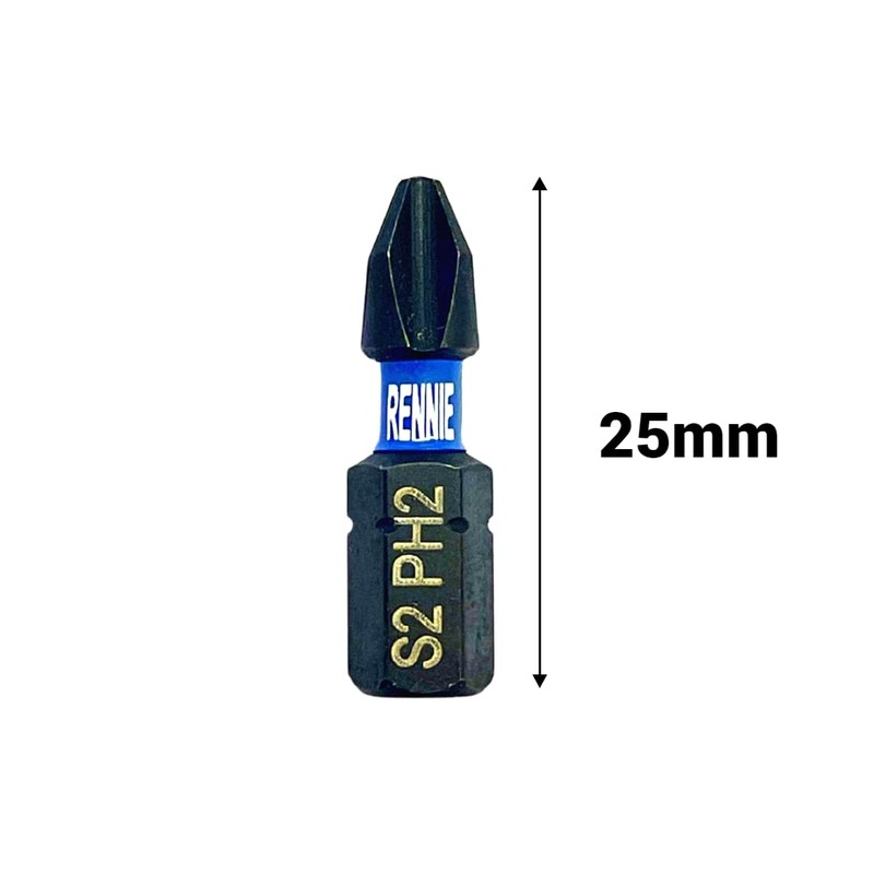 20 x Rennie Tools 25mm Long PH2 Impact Screwdriver Driver
