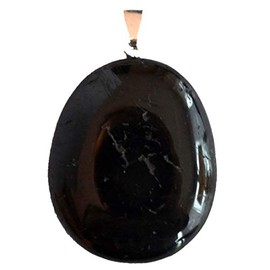 Black Tourmaline Pendant with 925 Silver Eyelet, Schorl Flat Disc Stone Pendant for Men and Women, Protective and Healing Stone, Gemstone