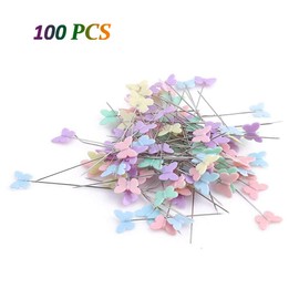 Flower Head Pins,100 Pieces Colorful Patchwork Pins DIY Sewing Straight Needles Quilting Tool for Dressmaking Decorating Crafting Marking Butterfly Shape Plasitic Boxed (Butterfly Head)