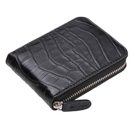 Factory Zen Sakura Coin Purse, Women's Wallet, Boxed, Crocodile, Box Type, Compact, Genuine Leather, Black