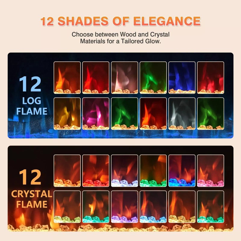 Fireplace 36" Electric Fireplace Recessed/Wall Mounted, 12 Colors, Touch &