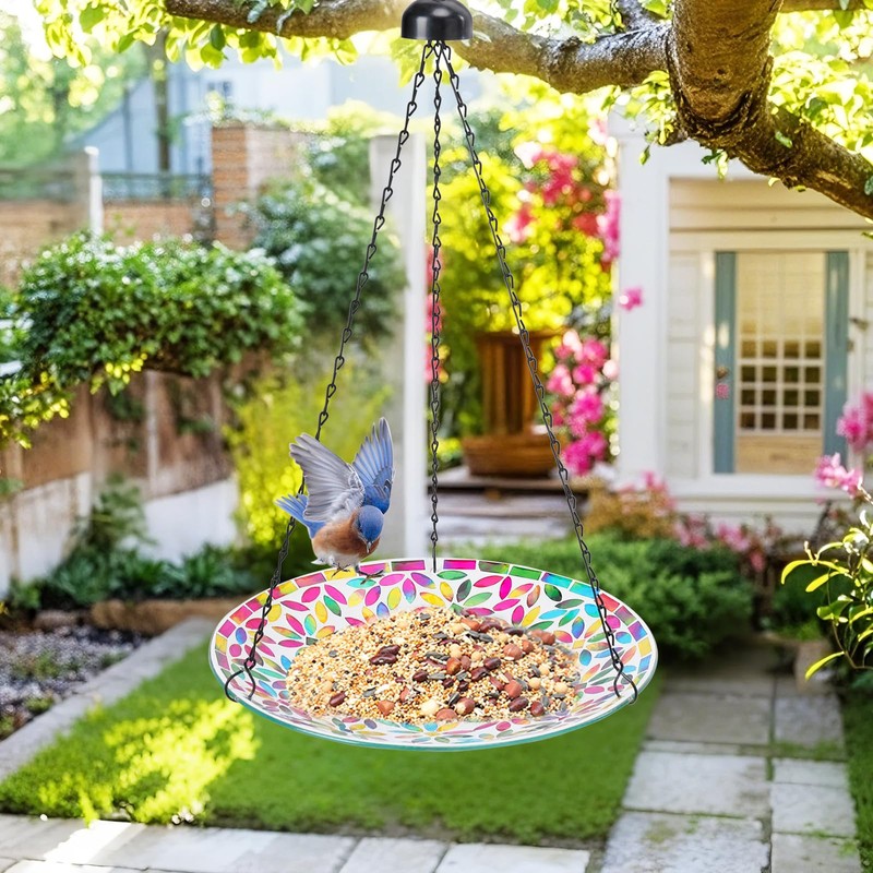 VCUTEKA Hanging Bird Bath, Glass Mosaic Bird Baths for Outdoors