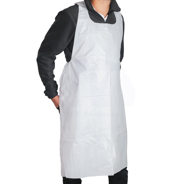 MT Products Disposable White Heavy Weight Plastic/Poly Apron 46 inches x 28 inches - 2 Mil - For Cooking and Arts n' Crafts (100 Pieces)
