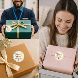 1.5" Gold Thank You Stickers, 200 Pcs Self-Adhesive Thank You for Your Order Stickers for Packaging, Envelope Seals, Small Business