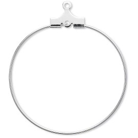 Platinum Beading Hoop, 100 Silver Plated Brass 30mm Round Beading Hoops with Loop & Hole
