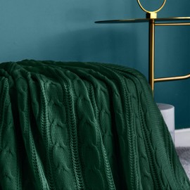 jinchan Cable Knit Throw Blanket for Couch Lightweight Soft Cozy Twin Size Throw Blanket Green Decorative Throws for Modern Farmhouse Living Room Bedroom 60"x80" Accent Throw for Gifts