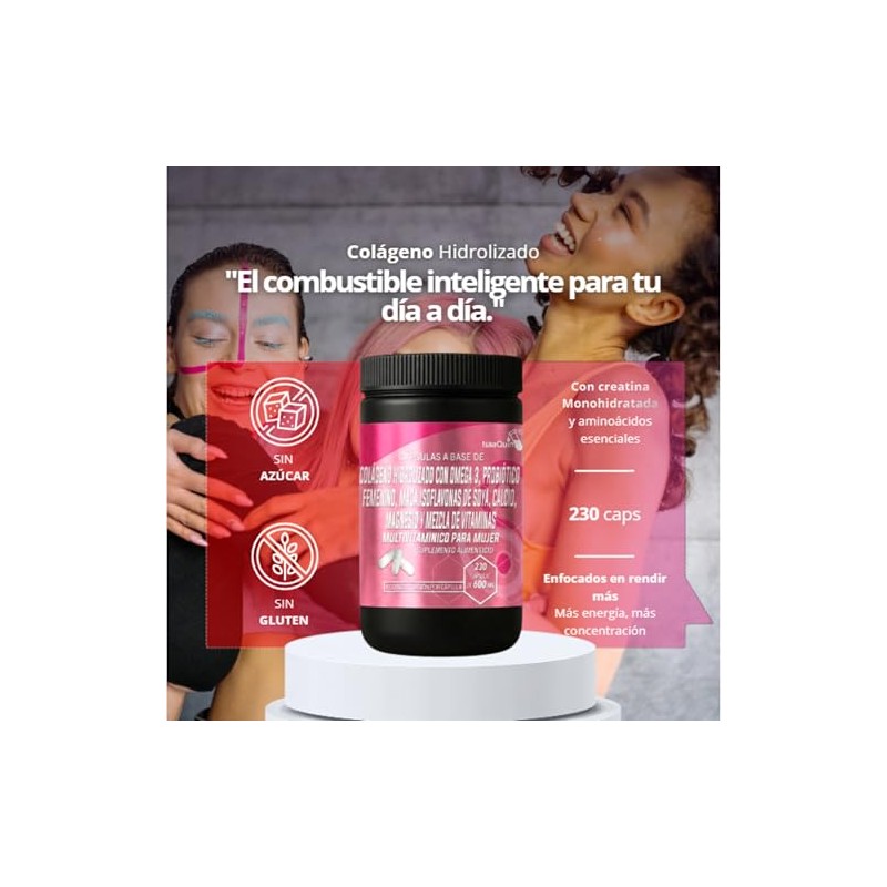 Multivitaminico para Mujer con Colageno Hidrolizado, Omega 3, Maca, Probiotico