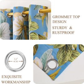 L.Z.E Floral Blackout Curtains for Bedroom Light Blue & Yellow Vintage Black Out Curtains 63 Inch Long 85% Room Darkening Drapes for Living Room Thermal Grommet Top 2 Panels Set Retro Short