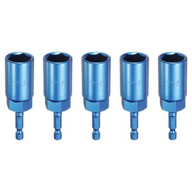 sourcing map 5pcs Nut Driver 17mm Hex Drive Socket CR-V Steel Power Screw Drill Bits Socket Wrench Tools with 1/4" Quick Change Hex Shank for Power Drills Impact Drivers, Blue