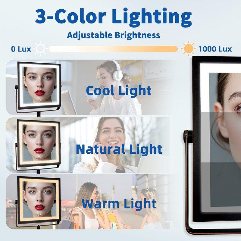 Ruacq Rechargeable Wall Mounted Makeup Mirror with Lights, Double Sided