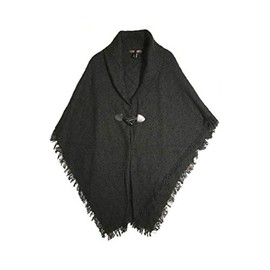 Women's Winter Poncho Cape Blanket Shawl Wrap Cardigan with Toggle Button Closure (Black)