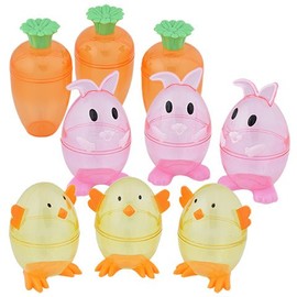 Happy Easter Basket Kids Toddlers Gift Children Pre Made Eggs Goodies Plastic Carrot Bunny Chick -Shaped Easter Containers, 3-ct. BUNDLE OF 3